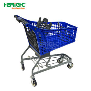 Chariot de courses en métal bleu de grande capacité pour supermarché et épicerie avec compartiments intégrés - Product Image 3