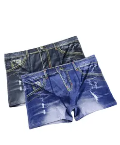 Calça boxer masculina de cintura média de algodão puro estampada jeans personalizada sexy grandeza grande desenho 3D boxer