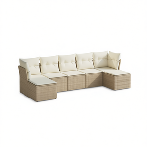 Ensemble de canapés de jardin en polyrotin beige 6 places, mobilier d'extérieur au design contemporain, structure en acier, ensemble élégant pour salon de jardin - Product Image 1