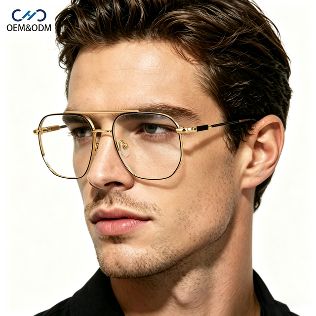 XH8718 Pilot Stylish Fashion Unisex Eyewear and Double Bridge Eyeglasses Integrated Spring Hinge Durable Metal Optical Frame