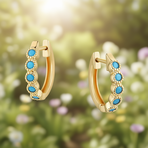 Pendientes Huggie E3167 de Oro con Turquesa Engastada para Mujer, Joyería Clásica de Moda, Pendientes de Aleación - Product Image 2