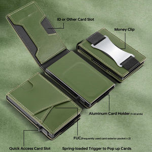 <span class=keywords><strong>Portafoglio</strong></span> Pop-up in Pelle PU <span class=keywords><strong>Verde</strong></span> alla Moda per <span class=keywords><strong>Uomo</strong></span> con Fermasoldi in Metallo, Porta Carte Sottile e Intelligente in Alluminio - Product Image 2