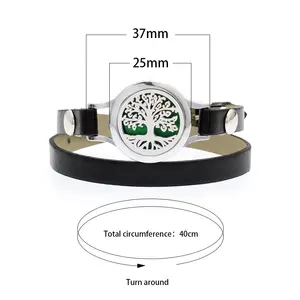 Medaglione diffusore albero della vita in lega di zinco da 25mm con bracciali in pelle PU per donna uomo bracciale profumo 10pad