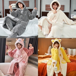 Bộ đồ ngủ dài tay phong cách Hàn Quốc dành cho nữ Bộ áo len dệt kim mùa đông với chất liệu cotton mềm mại dễ thương mùa hè - Product Image 4