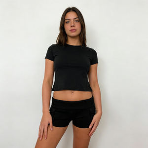 Shorts Casuales de Verano para Mujer, Estilo Y2K, Cintura Baja, Transpirables, Lavados, de Color Sólido, con Bolsillos y Cintura Elástica - Product Image 2