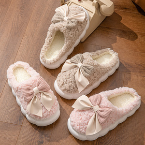 Pantuflas de Invierno para Mujer, Pantuflas de Casa con Lazo, Antideslizantes, Suaves, de Felpa, Cálidas, de Algodón, Cómodas, para Dama - Product Image 3