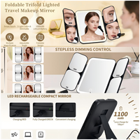 Lighted Magnifying Makeup Mirror 30X/10X/5X/1X Magnification Rechargeable Foldable Trifold Design 3 Color Adjustable Brightness