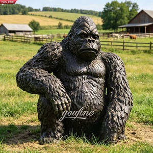 YOUFINE Escultura de Gorila Sentado de Bronce Antiguo de Tamaño Real, Estatua Realista de <span class=keywords><strong>Silverback</strong></span> para Parques y Límites de Lagos - Product Image 4