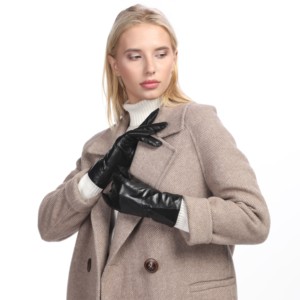 Produttori all'ingrosso personalizzabili guanti in pelle da donna con le dita, alla moda guanti invernali in pelle di pecora - Product Image 6