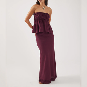 Usine de vêtements pour femmes personnalisés Top sans bretelles à volants Tops et chemisiers pour femmes prune - Product Image 5