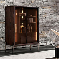 Vitrine Murale en Verre de Luxe Léger Italien avec Éclairage, Buffet de Rangement Moderne Haut de Gamme pour Villa et Salle à Manger