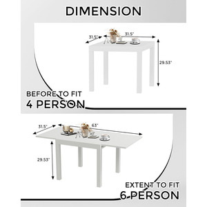 Espandibile 31 "-63" Patio <span class=keywords><strong>tavolo</strong></span> da pranzo Set esterno telaio in alluminio modello di <span class=keywords><strong>legno</strong></span> <span class=keywords><strong>bianco</strong></span> per 4-6 persone per il ponte del cortile - Product Image 2