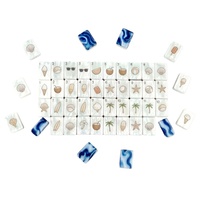 Jeu de Mahjong de Luxe en Acrylique Perlé Gravé, Cadeau de Fêtes, Tuiles de Mahjong Sans Soudure avec Dos Marbré