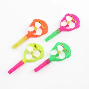 Direct Factory Ready Stock Promotional Toys Plastic Cartoon Candy Fan Windmill Whistle Toys For Kids