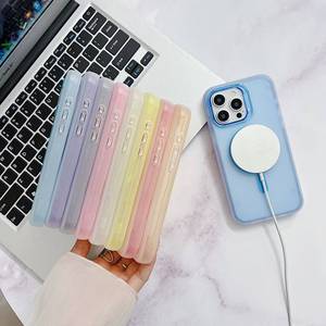 새로운 젤리 그라디언트 다채로운 3 in 1 아크릴 PC 마그네틱 무선 충전기 젖빛 피부 느낌 아이폰 14 15 16 프로 맥스 전화 케이스 - Product Image 4