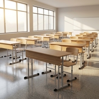 Ensemble de chaises de bureau scolaires doubles réglables en hauteur, plateau en bois stratifié, dossier arqué, base en T, pour salle de classe universitaire