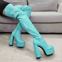 Nouveaux Styles 22 CM talons aiguilles 12 cm plate-forme bottes femmes chaussures Sexy pôle danse PU cuissardes