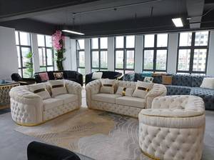 PZ HOME Luxury White Velvet love Seat Three Seat Tufted Living Room <b>Sofas</b> <b>Sofa</b> with Golden Stainless Steel Decoration - Product Image 2