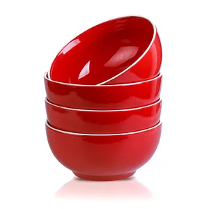 Großhandel Red Simple Hotel Gebraucht Glasur Keramik Chinesische Schüssel Suppe Schüssel Mikrowelle Safe Snack Bowl