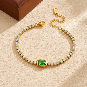 Geometric Zircon Bracelet Gold Plated Stainless Steel Women's Party Jewelry Bezel Setting B2109 B2110 B2111 B2112 - Product Image 3