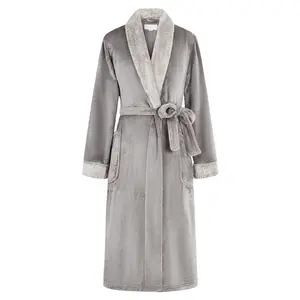 Skin-friendly 100% Polyester Solid V-neck Softest Women Luxury Flannel Bath Robe