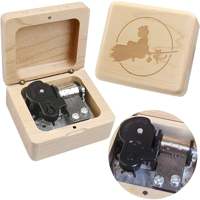 Vintage Carved Wooden Music Box with Mechanical Movement for Birthday Christmas