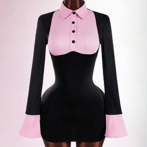 Viviblook Z309ST04 Vestido Nuevo para Mujer, Sexy y Elegante, Cintura Ajustada, Cuello Solapa, Bloques de Color, Vestido Ajustado para Fiesta - Product Image 1