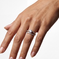 Anello di fidanzamento con diamante creato in laboratorio a gambo diviso, in argento S925, diamante D VVS1 HPHT CVD, pietra centrale rotonda, fascia con doppio pavé.