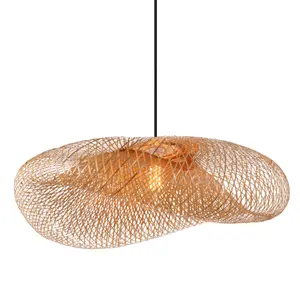 Bambus Beleuchtung Stroh Rustikale Rattan Pendel leuchte Wicker Lamp Shade Basket Gewebter Kronleuchter für Esszimmer Wohnzimmer