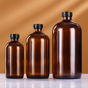 Bouteilles en verre rondes transparentes ambrées de 4 oz, 8 oz, 16 oz, 120 ml, 250 ml, 500 ml, écologiques, avec bouchon à vis hermétique pour la tequila et les boissons - Product Image 2