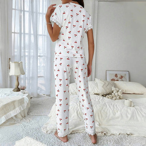 Set Casual da Casa per Donne, Pigiama con Finiture in Pizzo, <span class=keywords><strong>Lingerie</strong></span> Stampata per Estate e Autunno - Product Image 6