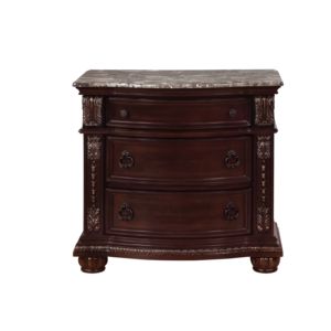 Table de chevet DB à 3 tiroirs de style traditionnel 1 pièce finition cerise marron riche Table d'extrémité en bois massif dessus en marbre pour chambre à coucher pour appartement - Product Image 3