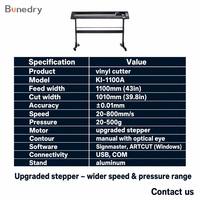Traceur de découpe de vinyle grand format à chaleur KI-1100A 43 pouces (1100 mm) avec alimentation 1010 mm, découpe manuelle, traceur de contour Signmaster pour autocollants et décalcomanies