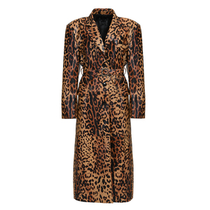 High Quality Genuine Sheep Lamb Leather Custom Long Leopard Pattern Women <strong>Knee</strong> <strong>Length</strong> Blazer Leather <strong>Coat</strong> - Product Image 1