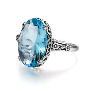 Anillo gótico Retro para mujer, anillo de aguamarina, Plata de Ley 925, promesa de boda, mamá, esposa, regalo de Navidad, anillo de piedras preciosas azules, joyería fina - Product Image 2