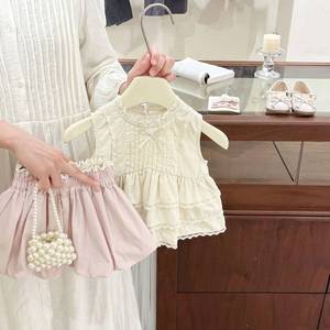 Girls Clothing Set Sleeveless Top With Lace Pink Shorts Cotton Two Piece Summer Outfit For Toddlers - Product Image 2