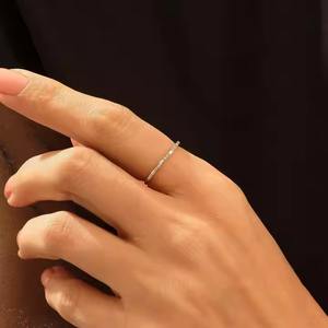 14k Solid Gold Minimal Wedding <b>Ring</b> <b>Thin</b> Stacking Half eternity, vermeil Dainty Baguette <b>Ring</b> with Lab Grown Diamond - Product Image 3