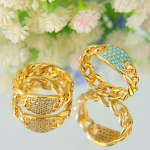High Quality Gold Color Blue Zircon <b>Ring</b> Fashion 21k Gold Plated Designer Geometric <b>Rings</b> for Women <b>Wedding</b> Party - Product Image 4