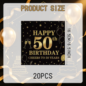 Tovaglioli per 50° Compleanno, Neri e Oro, 'Cinquecento Anni', Tovaglioli <span class=keywords><strong>di</strong></span> Carta per Uomini e <span class=keywords><strong>Donne</strong></span>, Decorazioni per Festa <span class=keywords><strong>di</strong></span> Compleanno 50 Anni - Product Image 3