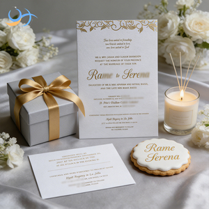 Invitations de <span class=keywords><strong>mariage</strong></span> personnalisées en or doré de luxe |   Cartes d'invitation de <span class=keywords><strong>mariage</strong></span> élégantes et formelles en carton texturé bleu poussière de qualité supérieure - Product Image 2