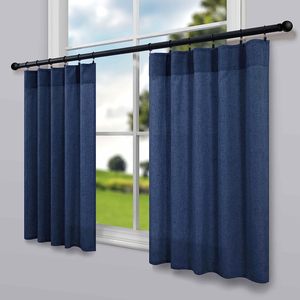 Màu xanh đậm Sheer Linen nhà bếp Rèm ngắn tầng trở lại Tab Túi phòng tắm cửa sổ nhỏ cafe rèm cửa - Product Image 1