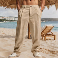 Pantalon décontracté plissé pour homme, léger, respirant, séchage rapide, à braguette boutonnée, coupe droite, taille élastique, idéal pour l'été et la plage