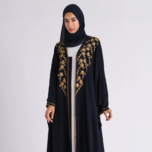 Elegante Abaya Abierta con Bordado Floral, Kaftán Islámico Modesto con Detalles de Ribete, Abaya de Lujo de Dubái para Mujer - Product Image 1
