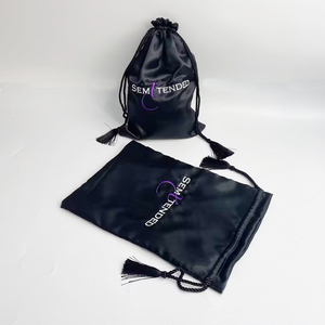 Bolsas de Regalo de Satén Negro de Lujo, Bolsas con Cordón Bordadas Personalizadas con Borlas para Joyería y Embalaje de Regalos - Product Image 4