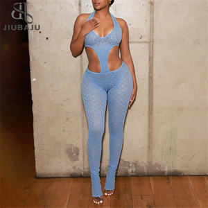 Mono sexy de encaje con aberturas y patchwork, estilo bodycon, <span class=keywords><strong>para</strong></span> <span class=keywords><strong>mujer</strong></span>, con cuello halter, transparente, sin espalda, estilo streetwear. - Product Image 1