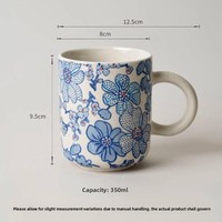 Cangkir Camellia Lukisan Minyak Embos Lukis Tangan Vintage Relief Tanaman & Bunga untuk Susu, Air, Teh Sore, Latte Art, Kopi