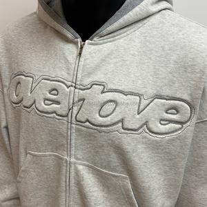 TOPSHOW Custom 3D Logo French Terry 100% Cotton Oversized Heavyweight Drop Shoulder 3D Logo Puff Embroidery <b>Zip</b> <b>up</b> <b>Hoodie</b> - Product Image 3