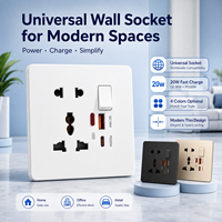 Prise intelligente universelle 3/5 broches avec port de charge rapide Type-C 20W, multiprise murale universelle double USB en plastique pour le Royaume-Uni
