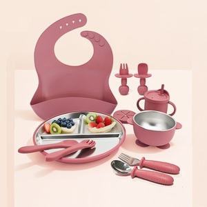 11 Piece Stainless Steel Toddler Divided Plate <b>Set</b> Non Slip Suction Baby Led <b>Weaning</b> Dishwasher Safe Eco Friendly Christmas Feed - Product Image 6