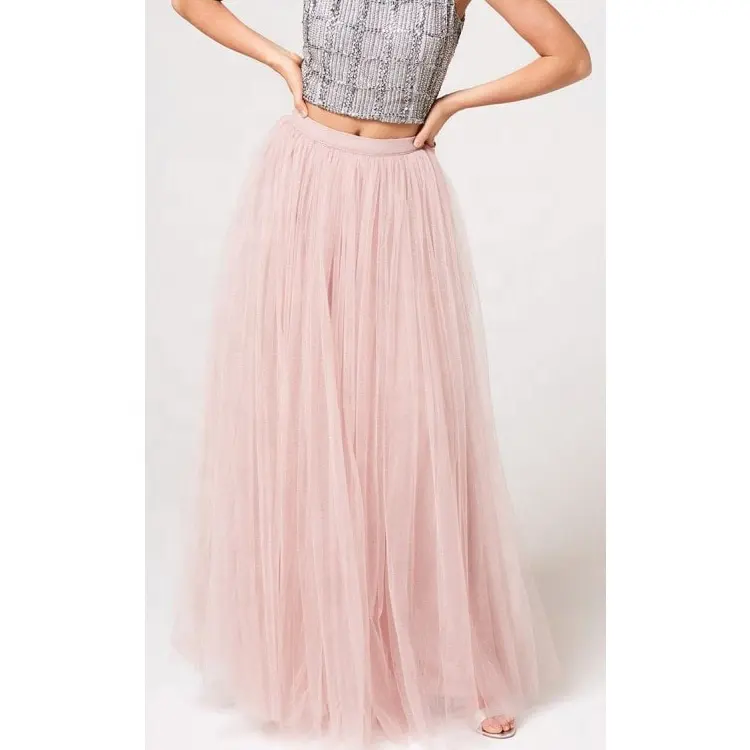 Boho due pezzi top in pizzo e gonne lunghe in tulle set abiti da damigella d'onore per abito da festa di nozze